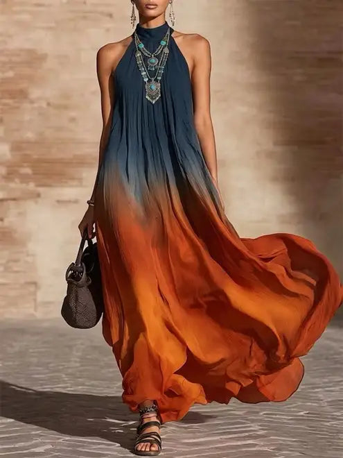 Calissa - Robe longue à encolure américaine en tissu doux