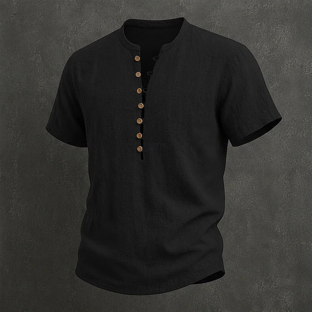 Fulton - Chemise en lin haut de gamme à manches courtes et col montant
