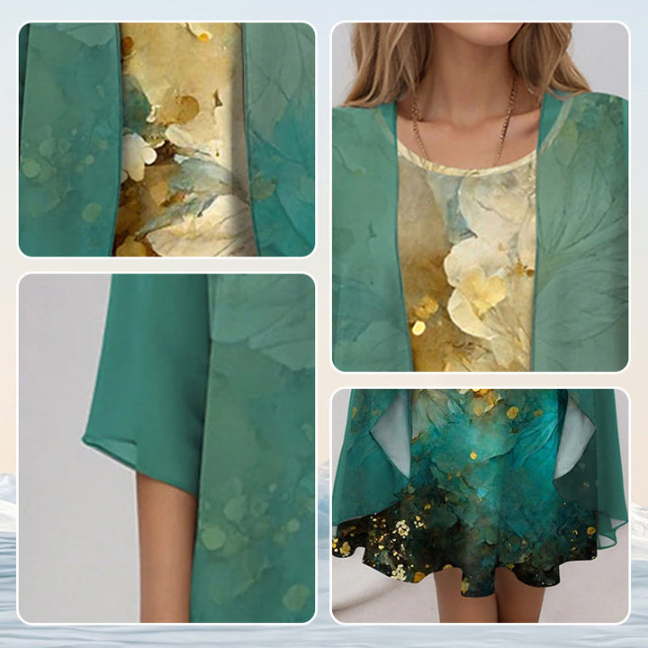 Delavelle - Ensemble robe midi élégante à effet superposé