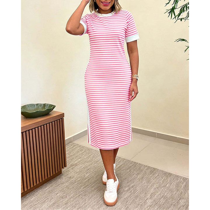 Reeva - Robe midi à rayures au toucher doux