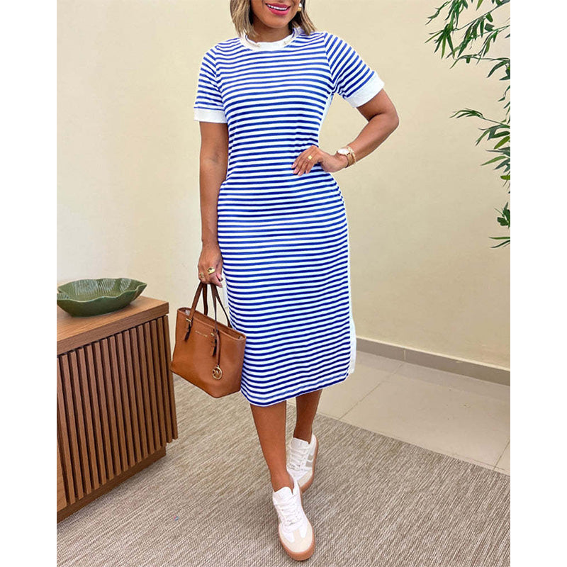 Reeva - Robe midi à rayures au toucher doux