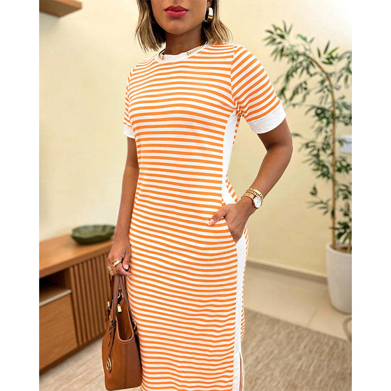 Reeva - Robe midi à rayures au toucher doux