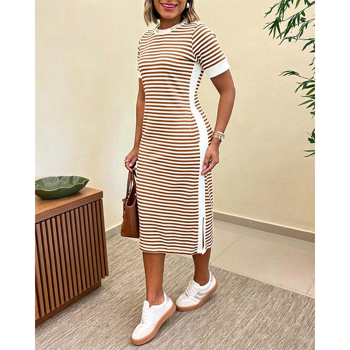 Reeva - Robe midi à rayures au toucher doux