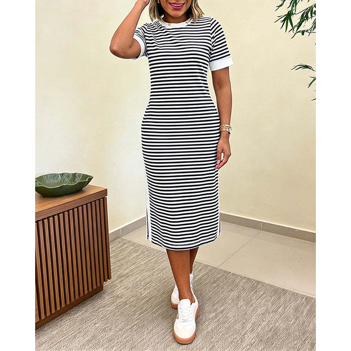 Reeva - Robe midi à rayures au toucher doux