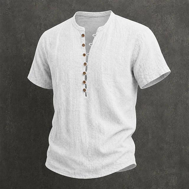 Fulton - Chemise en lin haut de gamme à manches courtes et col montant