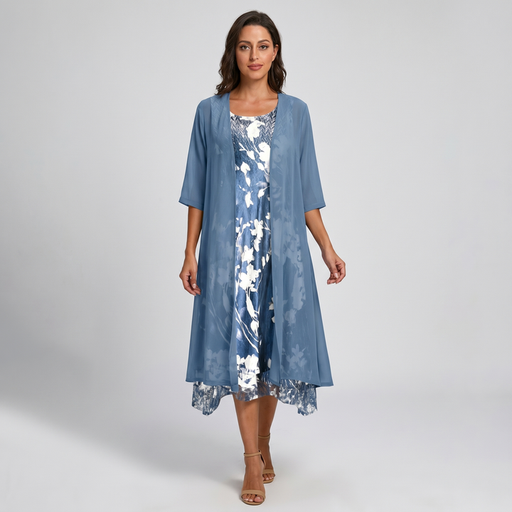 Delavelle - Ensemble robe midi élégante à effet superposé